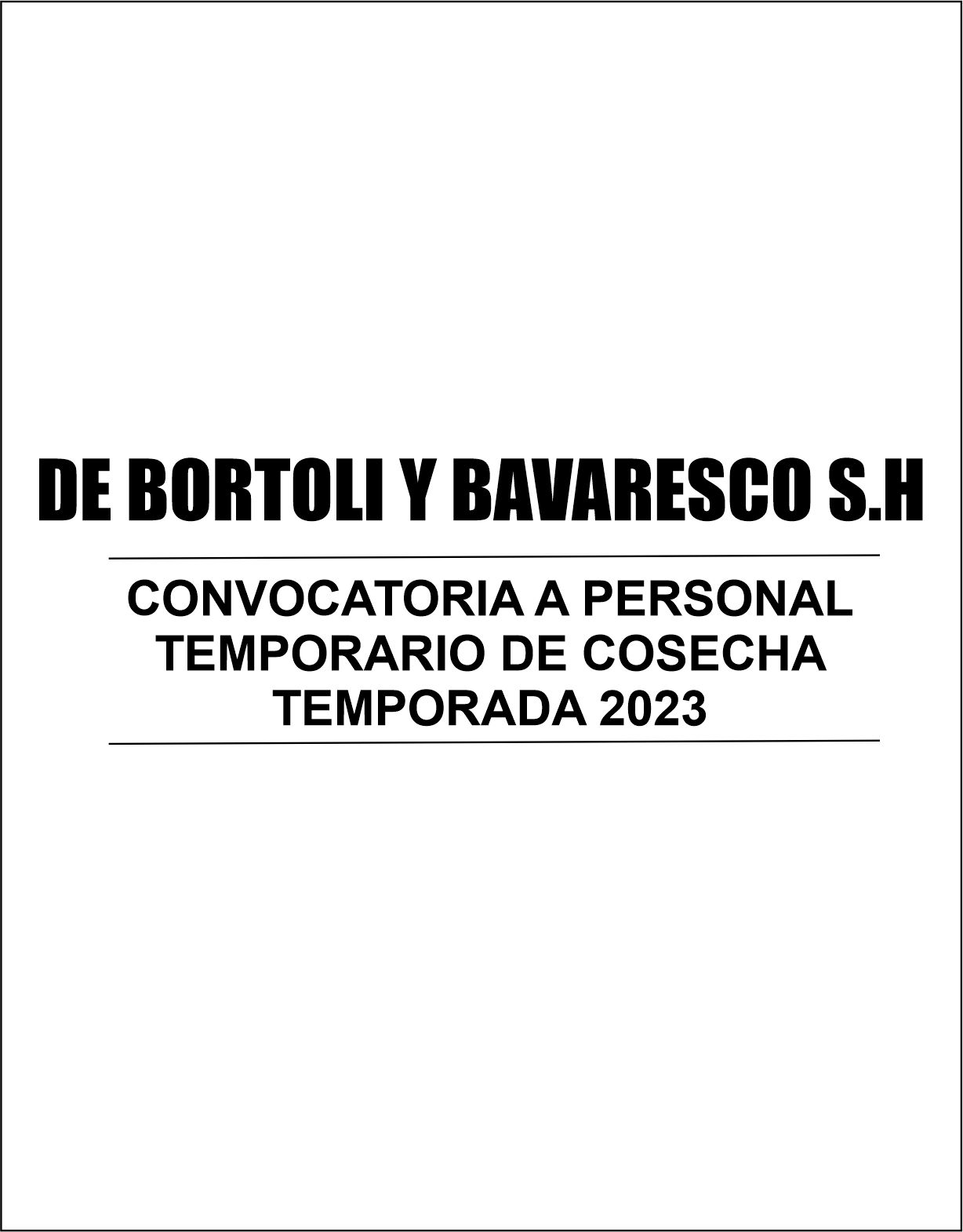 De Bortoli y Bavaresco convoca a su PERSONAL TEMPORARIO DE COSECHA 2023