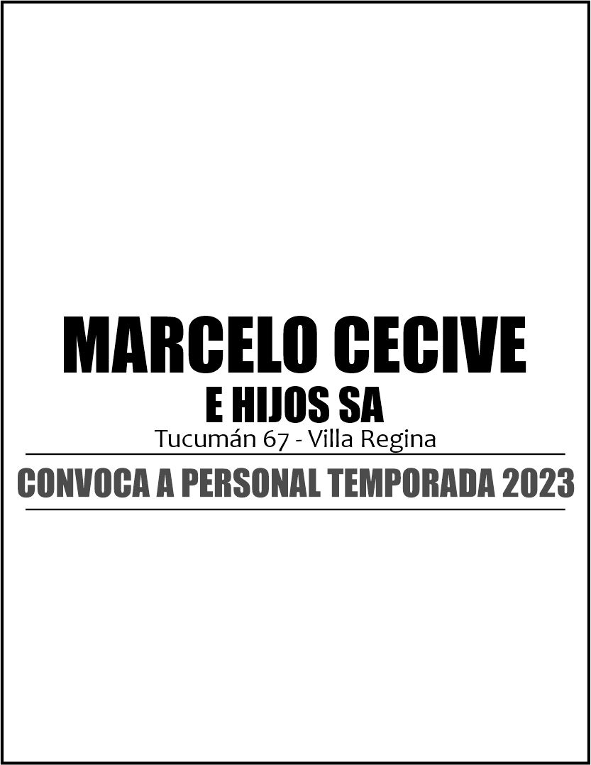 MARCELO CECIVE E HIJOS SA CONVOCA A PERSONAL TEMPORADA 2023