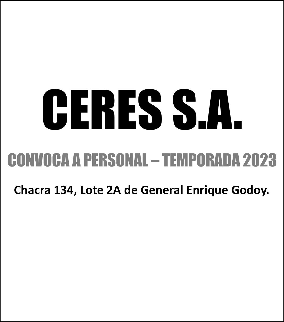 CERES S.A. CONVOCA A PERSONAL PARA TEMPORADA 2023