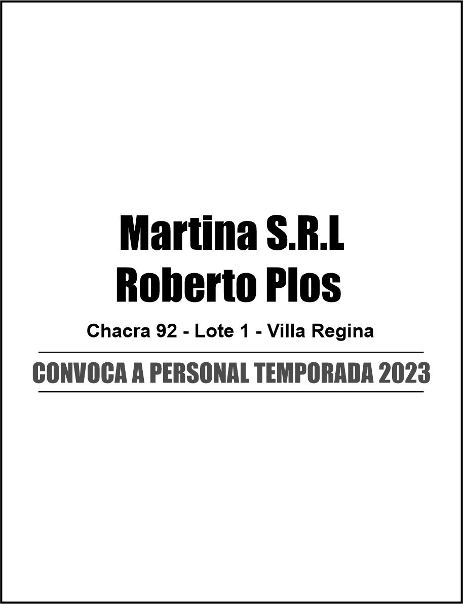 La Martina SRL CONVOCA A SU PERSONAL DISCONTINUO PARA TEMPORADA 2023