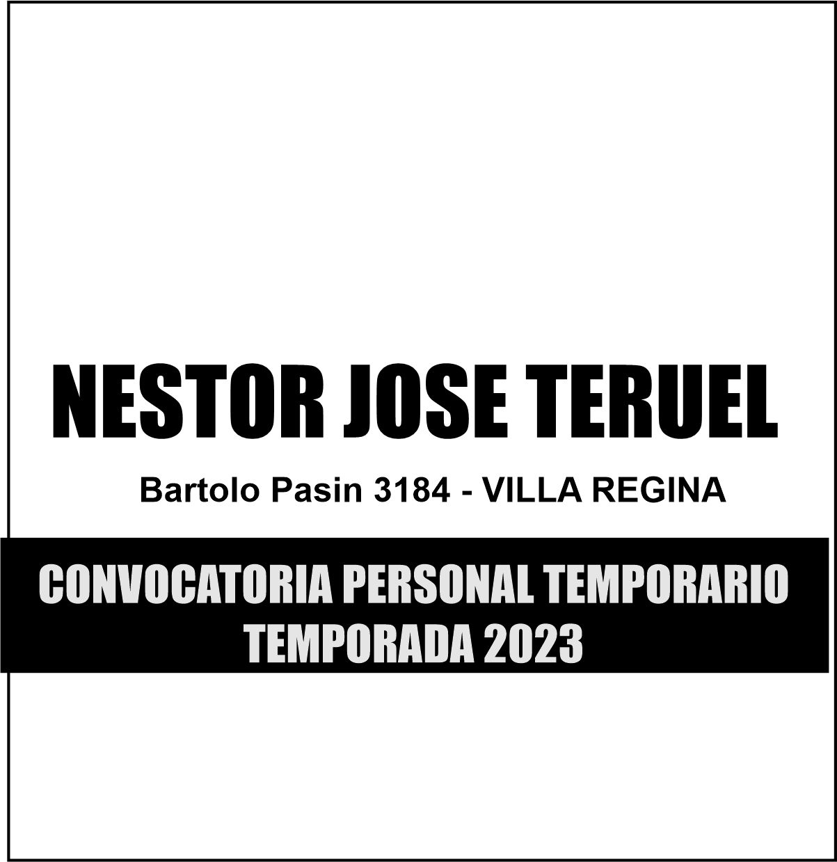 Convocatoria Personal Temporario 2023: Néstor José Teruel