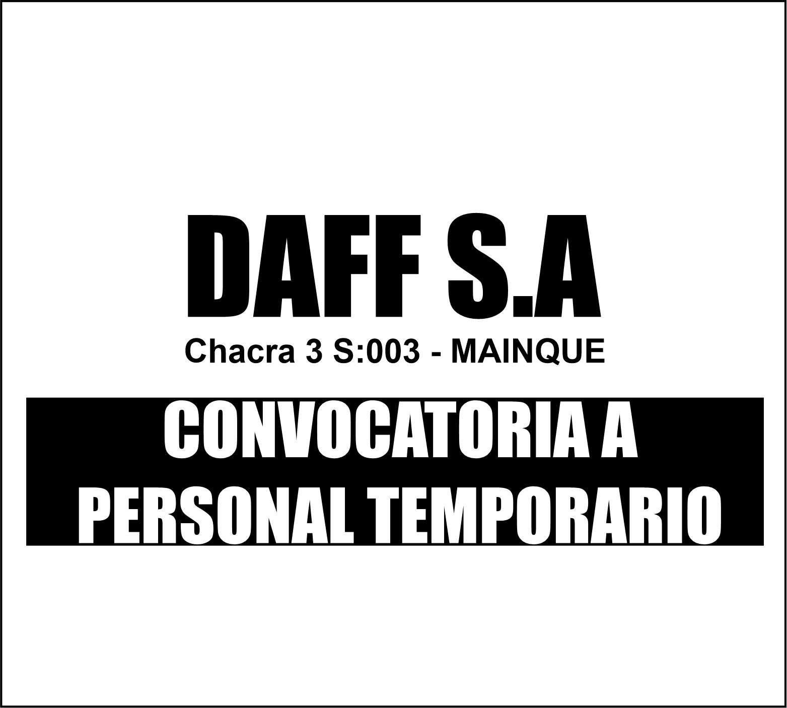 CONVOCATORIA A  PERSONAL TEMPORARIO: DAFF S.A