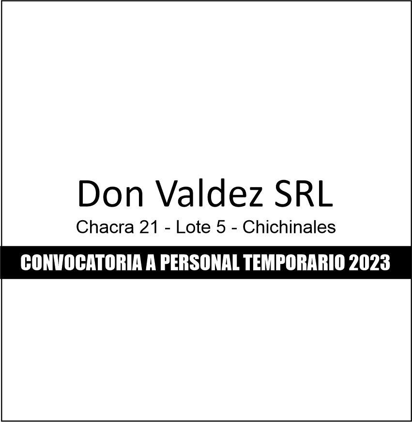 Convocatoria a Personal Temporario: Don Valdez S.R.L